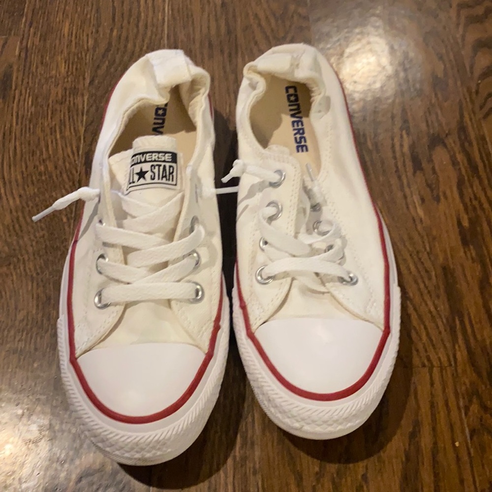 Converse white no tie shoes